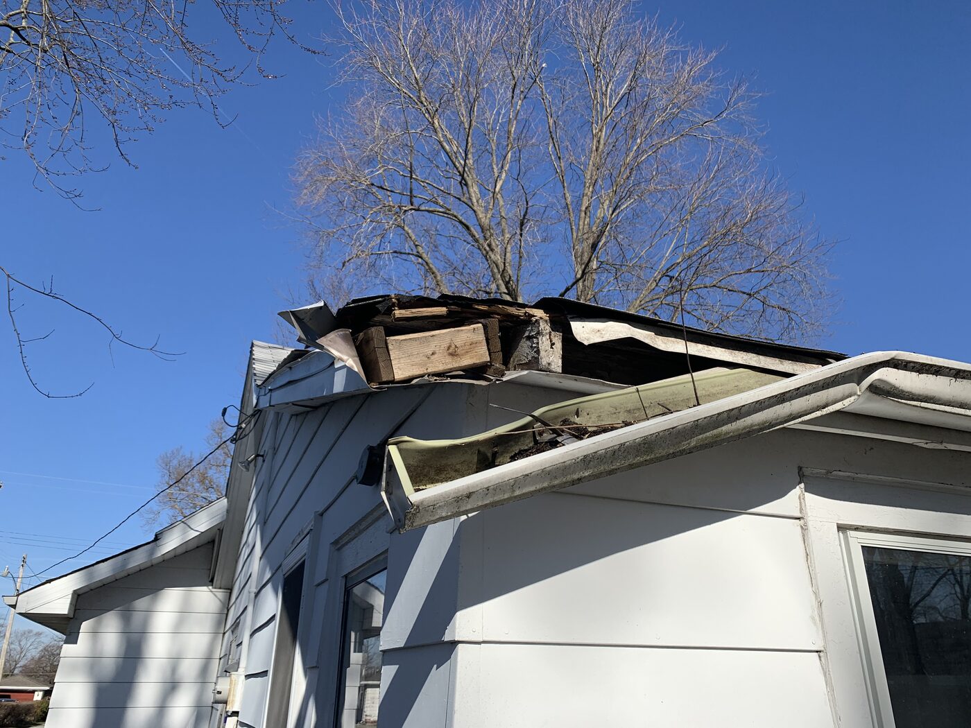 Storm-damaged roofline