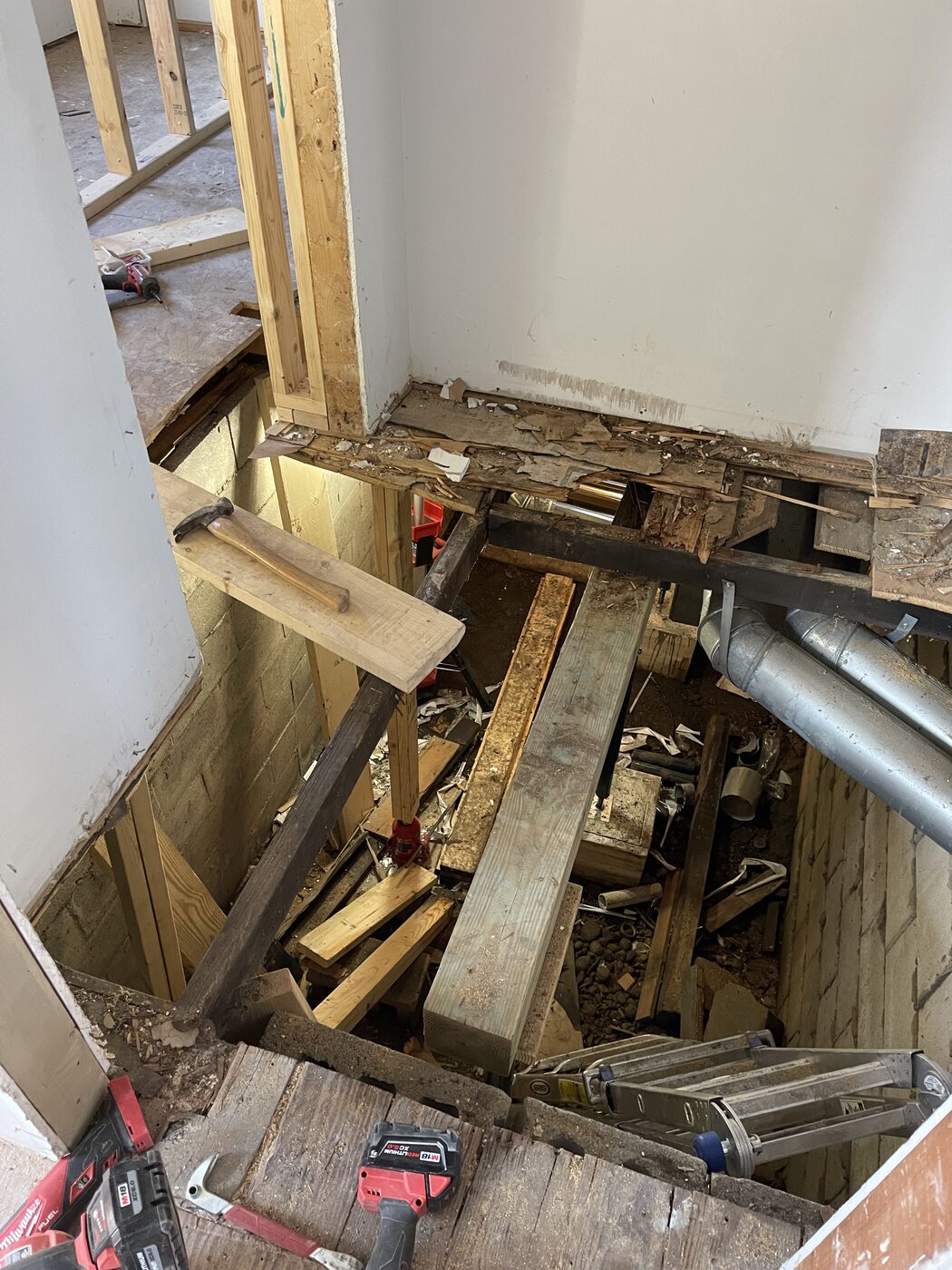 Missing structural framing under a floor